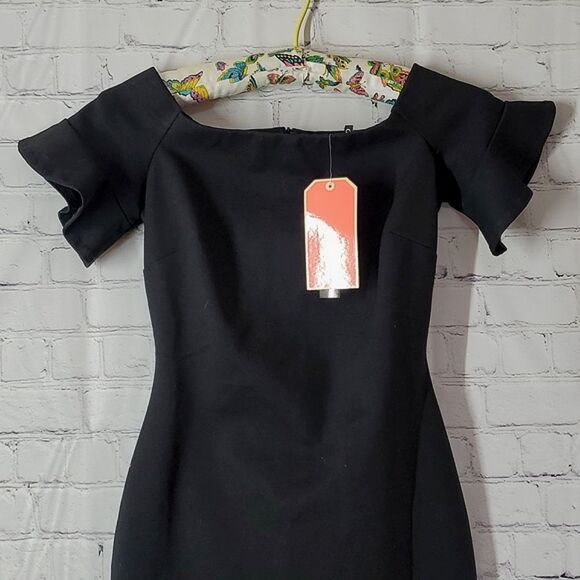 🆕️NWT Gianni Bini Fan Favs Tamara Off-the-Shoulder Sheath Bodycon Black Midi XS - Picture 9 of 16